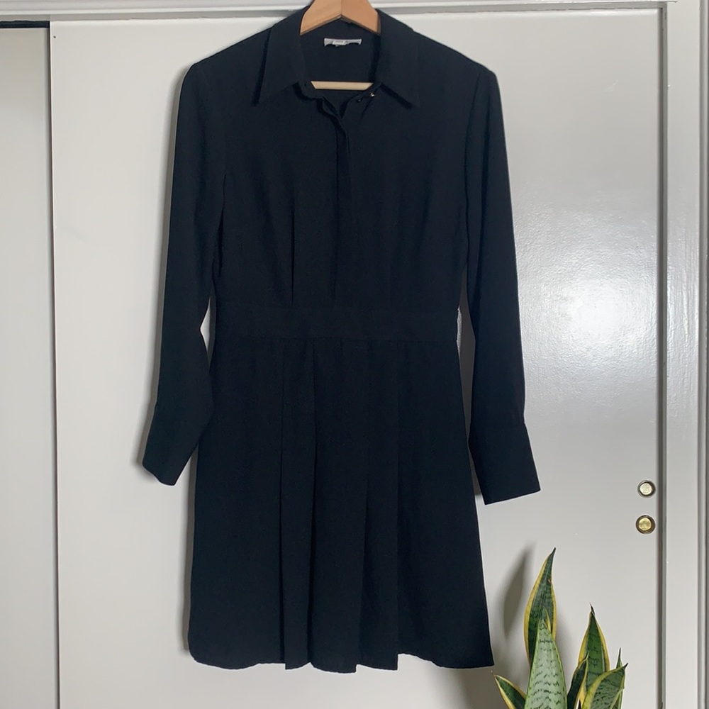 Topshop Black Pleaded Long Sleeve Dress